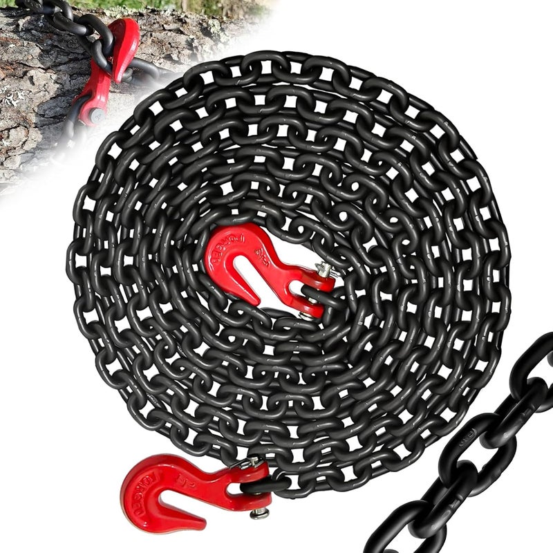 SENKEYFE Tow Chain, 12 FT 1/4" Chain, G80 Trailer Safety Chain with G70 Hooks, Wll 3300 LBS Heavy Duty Chain for Trailer Truck Tie Down Binding Equipment(Oiled Black) - Image 1